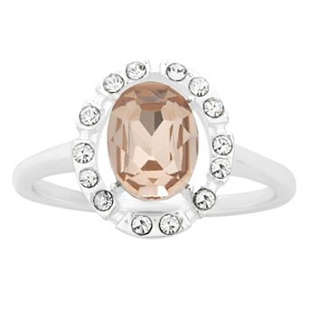 Brilliance Silver Tone Pink & Clear Crystal Oval Halo Ring