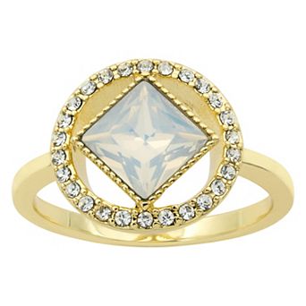 Brilliance Gold Tone Simulated Opal Open Halo Square Ring