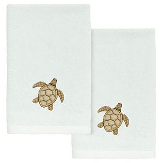 Linum Home Textiles Turkish Cotton Tortuga 2 pc Embellished Fingertip Towel Set