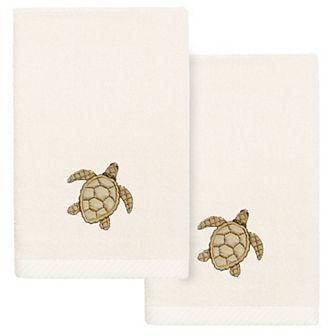 Linum Home Textiles Turkish Cotton Tortuga 2 pc Embellished Fingertip Towel Set