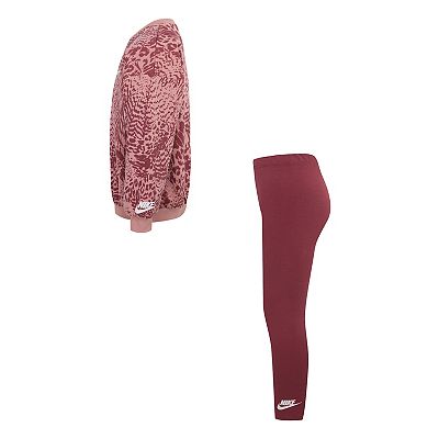 Nike popular pink maroon leopard leggings sweatshirt SET12m pomegranate