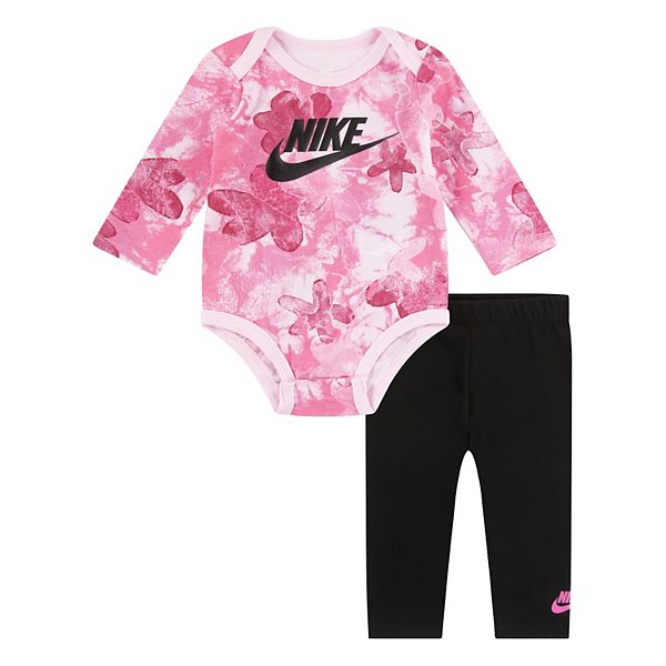 Baby Girl Nike Sci-Dye Floral Logo Graphic Bodysuit & Leggings Set