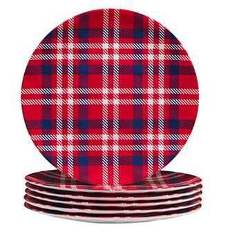 Certified International Patriotic Plaid 6 pc Melamine Dinner Plate Set