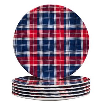 Certified International Patriotic Plaid 6 pc Melamine Salad Plate Set