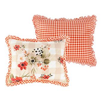 Greenland Home Wheatly Farmhouse Gingham Quilted Pillow Sham with Ruffle Trim