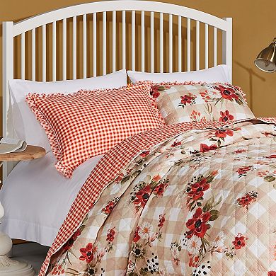 Greenland Home Wheatly Farmhouse Gingham Quilted Pillow Sham with Ruffle Trim