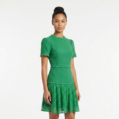 green lace fit and flare dress Emerald Green Satin Lace Fit & Flare V-Neck Hi-Low Strappy Zip Dress Size 7