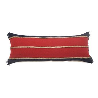 36" Red and Navy Striped Rectangular Lumbar Pillow