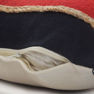 36" Red and Navy Striped Rectangular Lumbar Pillow