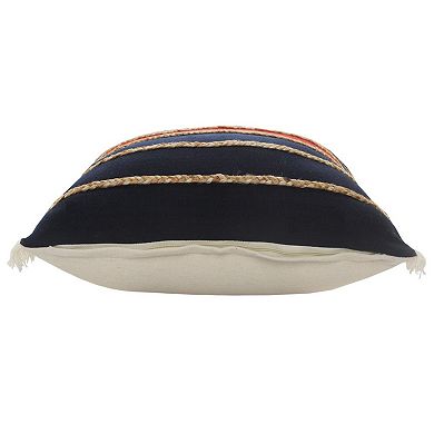 20" Navy and Red Striped Square Lumbar Pillow