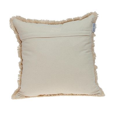 18" Beige and Gray Embroidered Ethnic Design Throw Pillow