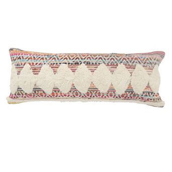 36" White and Red Diamond Chevron Handmade Rectangular Lumbar Pillow