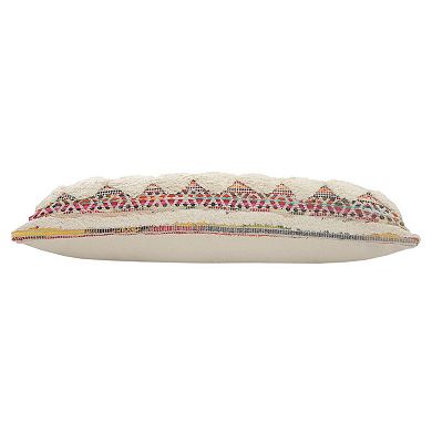 36" White and Red Diamond Chevron Handmade Rectangular Lumbar Pillow