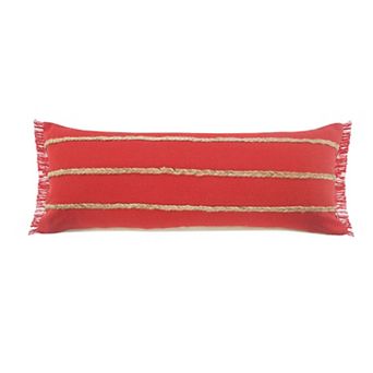 36" Red and Tan Striped Rectangular Lumbar Pillow
