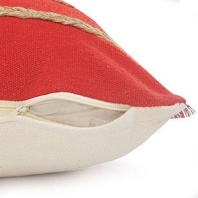 36" Red and Tan Striped Rectangular Lumbar Pillow
