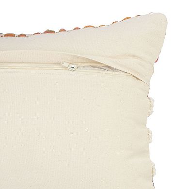 36" White and Beige Chevron Striped Handmade Rectangular Lumbar Pillow