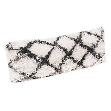 36" White and Black Diamond Criss Cross Handmade Rectangular Lumbar Pillow