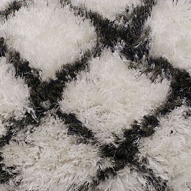 36" White and Black Diamond Criss Cross Handmade Rectangular Lumbar Pillow