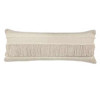 18" Beige Over Tufted Hand Woven Rectangular Lumbar Pillow