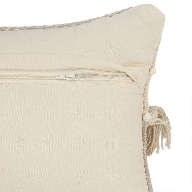 18" Beige Over Tufted Hand Woven Rectangular Lumbar Pillow