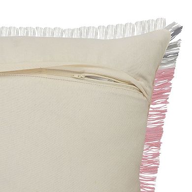20" Pink and Gray Handmade Square Throw Pillow with Fringe