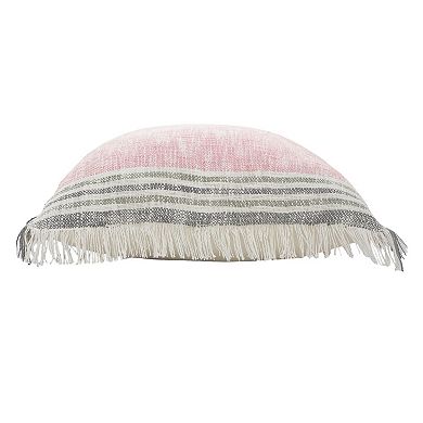 20" Pink and Gray Handmade Square Throw Pillow with Fringe