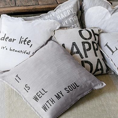 26" Gray Decorative Euro Pillow with It Is Well with My Soul Print Design