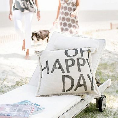 26" Beige Decorative Square Pillow with Oh Happy Day Print Design