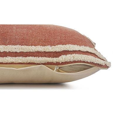 36" Red and White Tufted Stripe Handmade Rectangular Lumbar Pillow