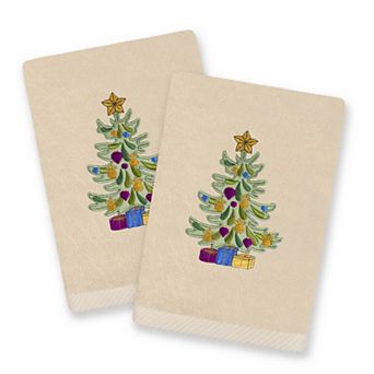 Linum Home Textiles Christmas Presents Embroidered Luxury Turkish Cotton Set of 2 Hand Towels
