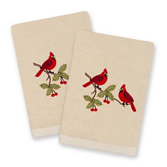 Linum Home Textiles Christmas Red Pair Embroidered Luxury Turkish Cotton Set of 2 Hand Towels