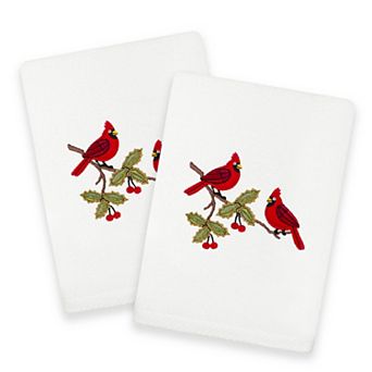 Linum Home Textiles Christmas Red Pair Embroidered Luxury Turkish Cotton Set of 2 Hand Towels