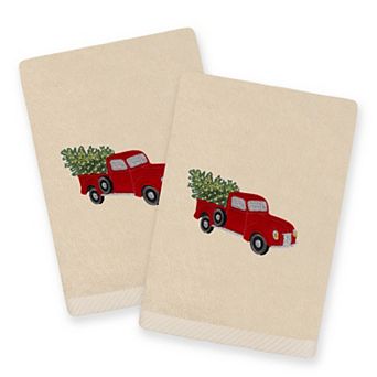 Linum Home Textiles Christmas Truck Embroidered Luxury Turkish Cotton Set of 2 Hand Towels