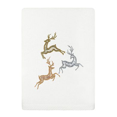 Linum Home Textiles Christmas Leaping Deer Embroidered Luxury Turkish Cotton Set of 2 Hand Towels