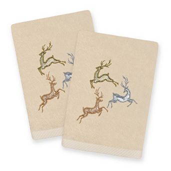Linum Home Textiles Christmas Leaping Deer Embroidered Luxury Turkish Cotton Hand Towel