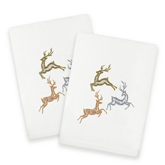 Linum Home Textiles Christmas Leaping Deer Embroidered Luxury Turkish Cotton Hand Towel