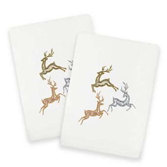 Linum Home Textiles Christmas Leaping Deer Embroidered Luxury Turkish Cotton Hand Towel