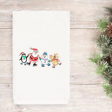Linum Home Textiles Christmas Skating Party Embroidered Luxury Turkish Cotton Hand Towel