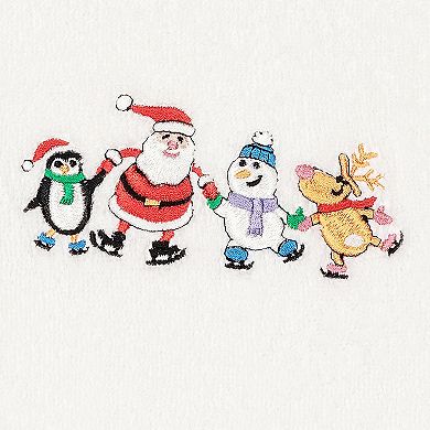 Linum Home Textiles Christmas Skating Party Embroidered Luxury Turkish Cotton Hand Towel