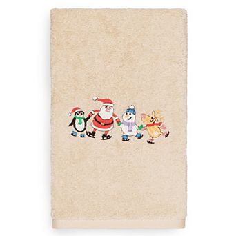 Linum Home Textiles Christmas Skating Party Embroidered Luxury Turkish Cotton Hand Towel