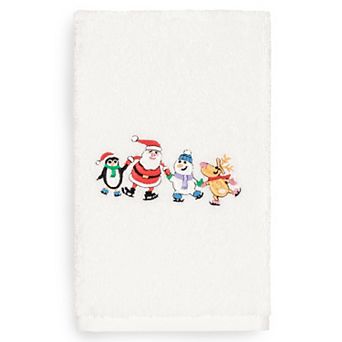 Linum Home Textiles Christmas Skating Party Embroidered Luxury Turkish Cotton Hand Towel