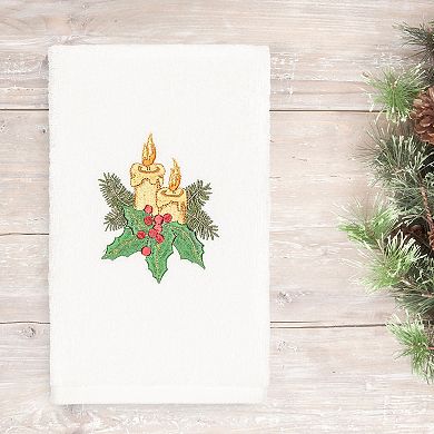 Linum Home Textiles Christmas Candles Embroidered Luxury Turkish Cotton Hand Towel