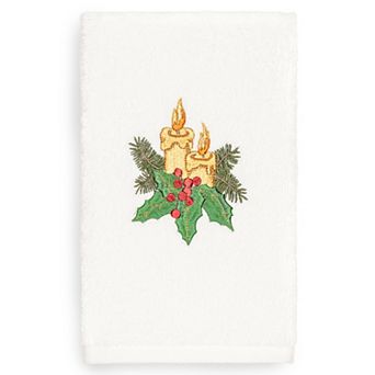Linum Home Textiles Christmas Candles Embroidered Luxury Turkish Cotton Hand Towel