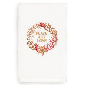 Linum Home Textiles Christmas "Peace Joy Love" Embroidered Luxury Turkish Cotton Hand Towel