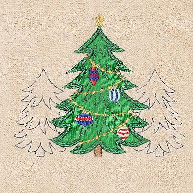 Linum Home Textiles Christmas Three Trees Embroidered Luxury Turkish Cotton Hand Towel
