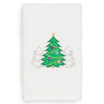 Linum Home Textiles Christmas Three Trees Embroidered Luxury Turkish Cotton Hand Towel