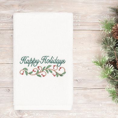 Linum Home Textiles Christmas Happy Holidays Embroidered Luxury Turkish Cotton Hand Towel