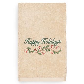 Linum Home Textiles Christmas Happy Holidays Embroidered Luxury Turkish Cotton Hand Towel