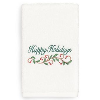 Linum Home Textiles Christmas Happy Holidays Embroidered Luxury Turkish Cotton Hand Towel