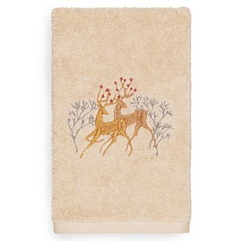 Linum Home Textiles Christmas Deer Pair Embroidered Luxury Turkish Cotton Hand Towel